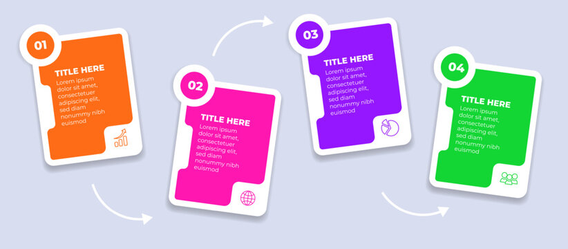 Modern 4 Steps Business Infographic Template Vector Design with Numbered Cards and Connected Arrows