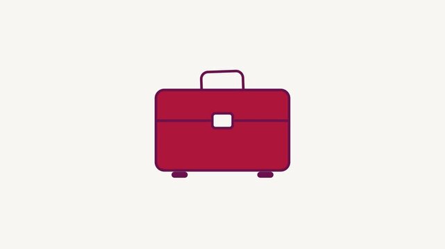 Animated flat business briefcase icon in a minimal vector style, red and crimson on a bright light background. Smooth 4K seamless loop with the symbol isolated in the centre of the frame, leaving room