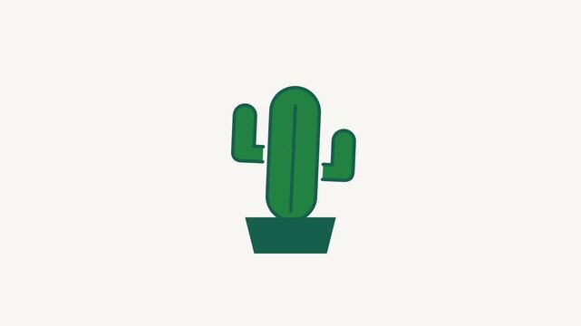 Animated flat cactus plant icon in a minimal vector style, fresh green on a bright light background. Smooth 4K seamless loop with the symbol isolated in the centre of the frame, leaving room for text.
