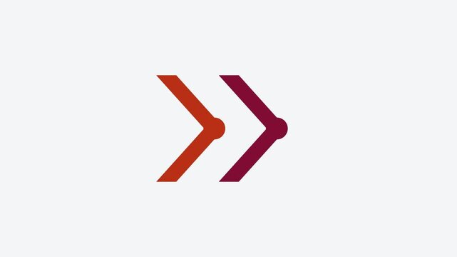 Seamless 4K looping animation of a flat chevron right icon in red and crimson, centred on a clean light background with plenty of copy space. Simple two tone vector shapes and smooth motion. Horizonta