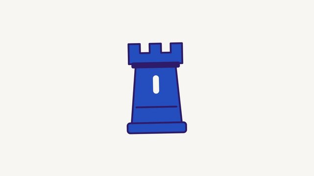 Animated flat chess piece icon in a minimal vector style, blue and azure on a bright light background. Smooth 4K seamless loop with the symbol isolated in the centre of the frame, leaving room for tex