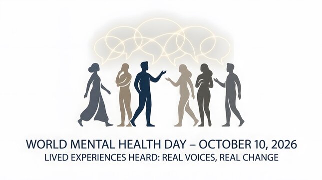 World mental health day illustration with people silhouettes and connection web