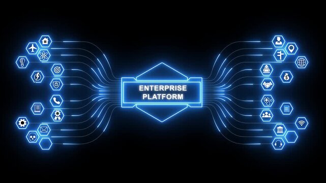 Corporate infrastructure dashboard featuring Enterprise Platform interface with secure system integration monitoring and digital technology management concept 4K animation video