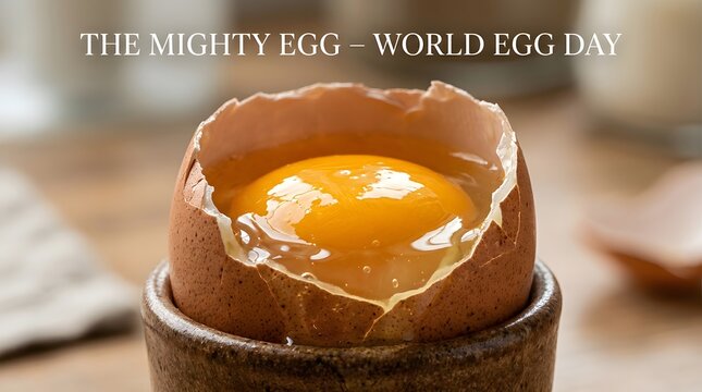 Close up of a single raw egg in an egg cup for breakfast with food photography