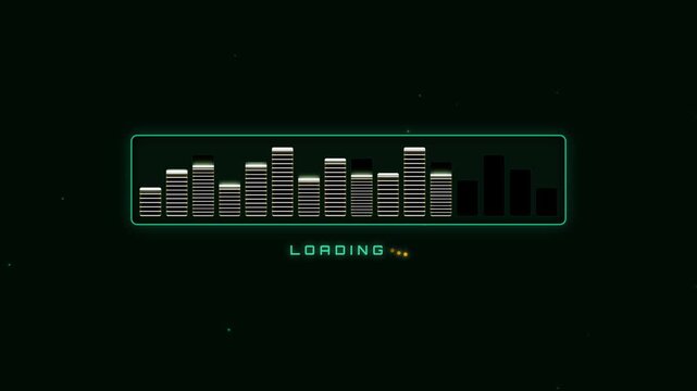 Premium 4K UI animation of a sci-fi sonic equalizer featuring 16 dynamic segmented bars, live audio fluctuation effects, and a neon lime to golden amb.