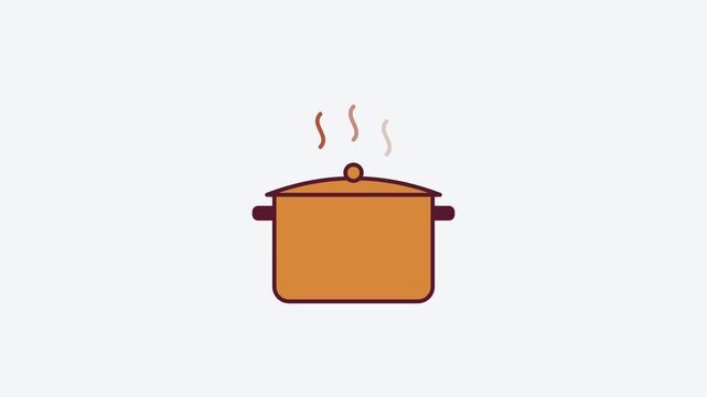 Seamless 4K looping animation of a flat cooking pot icon in orange and amber, centred on a clean light background with plenty of copy space. Simple two tone vector shapes and smooth motion. Horizontal