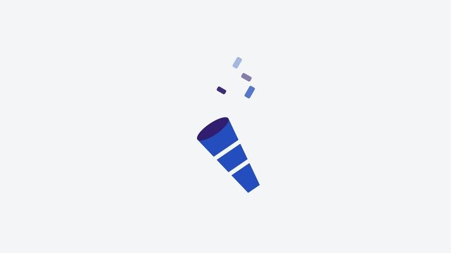 Animated flat confetti popper icon in a minimal vector style, blue and azure on a bright light background. Smooth 4K seamless loop with the symbol isolated in the centre of the frame, leaving room for