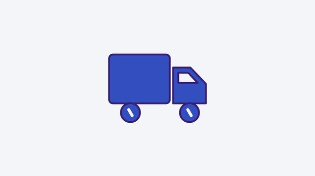 Seamless 4K looping animation of a flat delivery truck icon in blue and azure, centred on a clean light background with plenty of copy space. Simple two tone vector shapes and smooth motion. Horizonta