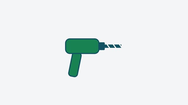 Seamless 4K looping animation of a flat drill tool icon in fresh green, centred on a clean light background with plenty of copy space. Simple two tone vector shapes and smooth motion. Horizontal 16:9 