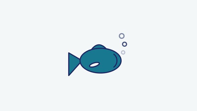 Seamless 4K looping animation of a flat fish swimming icon in teal and turquoise, centred on a clean light background with plenty of copy space. Simple two tone vector shapes and smooth motion. Horizo