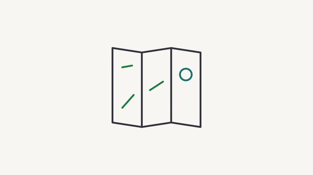 Animated flat folded map icon in a minimal vector style, fresh green on a bright light background. Smooth 4K seamless loop with the symbol isolated in the centre of the frame, leaving room for text. W