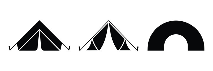 camping tent icon set, black silhouettes for outdoor shelter, travel, and maps © MD OWALIUL ISLAM
