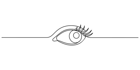 Minimalist continuous single line drawing of an open human eye with long lashes in a simple clean artistic style suitable for creative graphic design projects and modern visual branding © Line World