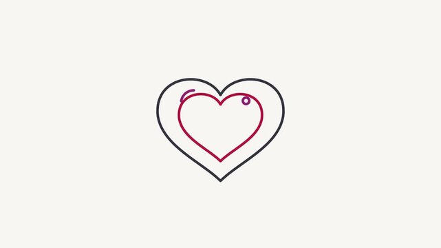 Seamless 4K looping animation of a flat heart like icon in red and crimson, centred on a clean light background with plenty of copy space. Simple two tone vector shapes and smooth motion. Horizontal 1