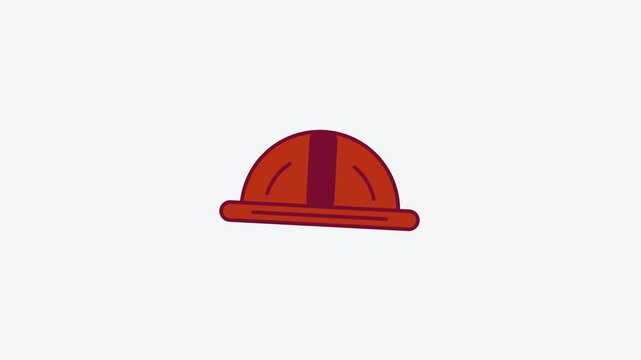 Animated flat hard hat icon in a minimal vector style, red and crimson on a bright light background. Smooth 4K seamless loop with the symbol isolated in the centre of the frame, leaving room for text.