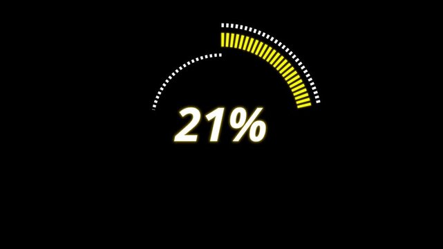 円形プログレスバーが0%から100%まで進むローディングアニメーション