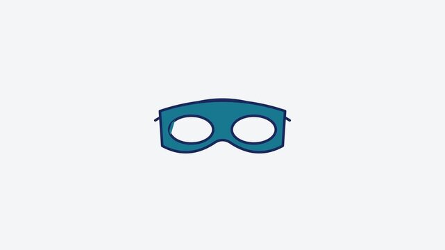 Seamless 4K looping animation of a flat lab goggles icon in teal and turquoise, centred on a clean light background with plenty of copy space. Simple two tone vector shapes and smooth motion. Horizont