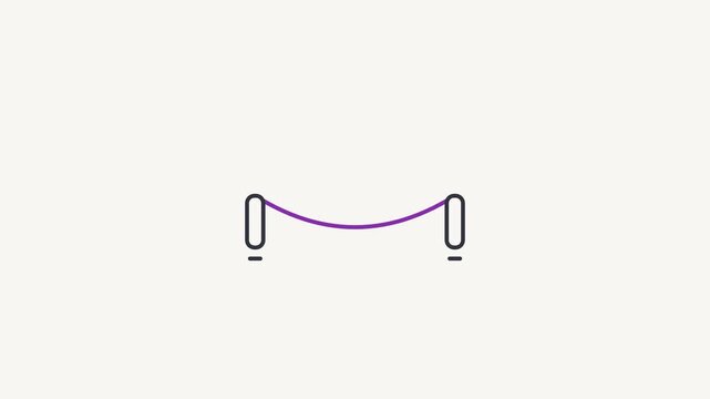 Animated flat jump rope icon in a minimal vector style, purple and violet on a bright light background. Smooth 4K seamless loop with the symbol isolated in the centre of the frame, leaving room for te
