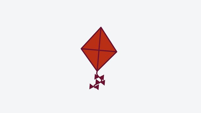 Animated flat kite icon in a minimal vector style, red and crimson on a bright light background. Smooth 4K seamless loop with the symbol isolated in the centre of the frame, leaving room for text. Wid