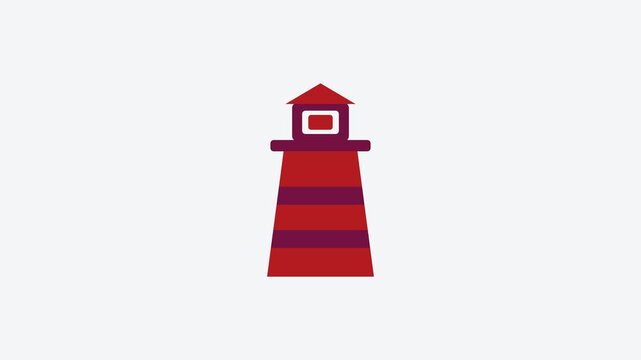 Seamless 4K looping animation of a flat lighthouse icon in red and crimson, centred on a clean light background with plenty of copy space. Simple two tone vector shapes and smooth motion. Horizontal 1
