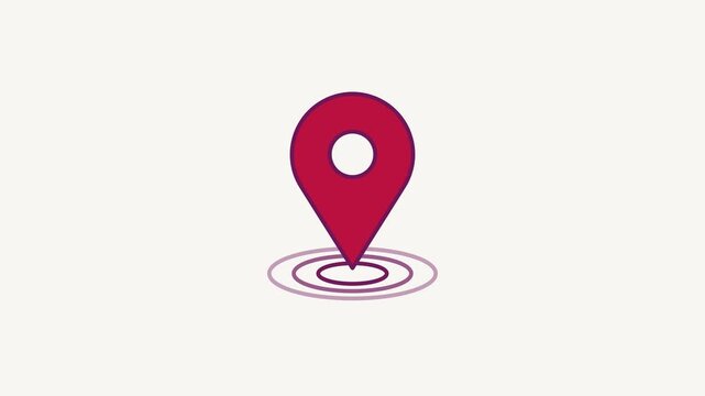 Animated flat location pin icon in a minimal vector style, red and crimson on a bright light background. Smooth 4K seamless loop with the symbol isolated in the centre of the frame, leaving room for t