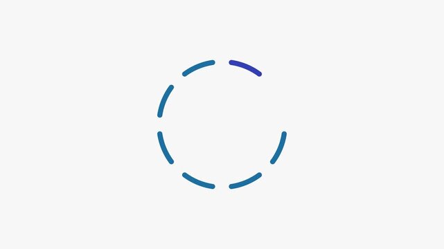 Seamless 4K looping animation of a flat loading spinner icon in blue and azure, centred on a clean light background with plenty of copy space. Simple two tone vector shapes and smooth motion. Horizont