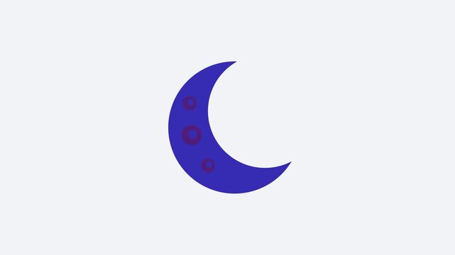 Animated flat moon crescent icon in a minimal vector style, blue and azure on a bright light background. Smooth 4K seamless loop with the symbol isolated in the centre of the frame, leaving room for t
