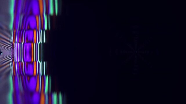 暗黒の真空空間に赤外線光波面と幾何学的干渉縞が広がる光学背景