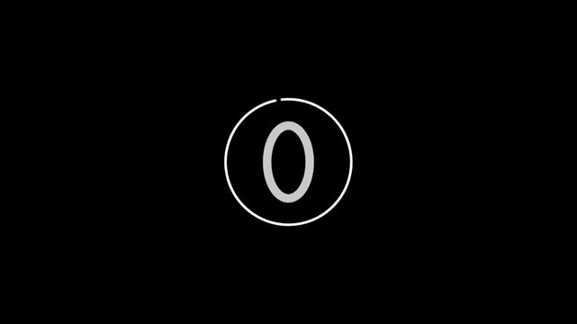 White number four countdown timer animation with rotating circle isolated on high contrast black background