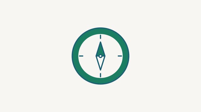 Animated flat navigation compass icon in a minimal vector style, fresh green on a bright light background. Smooth 4K seamless loop with the symbol isolated in the centre of the frame, leaving room for