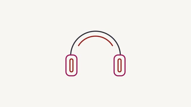 Animated flat music headphones icon in a minimal vector style, purple and violet on a bright light background. Smooth 4K seamless loop with the symbol isolated in the centre of the frame, leaving room