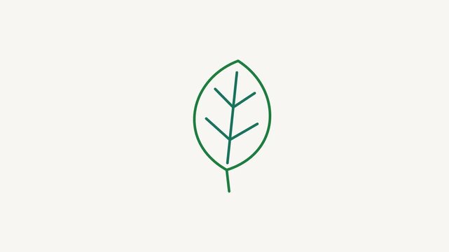 Seamless 4K looping animation of a flat nature leaf icon in fresh green, centred on a clean light background with plenty of copy space. Simple two tone vector shapes and smooth motion. Horizontal 16:9