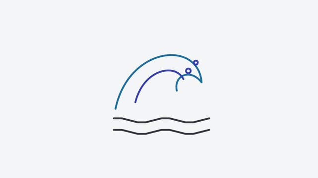 Seamless 4K looping animation of a flat ocean wave icon in blue and azure, centred on a clean light background with plenty of copy space. Simple two tone vector shapes and smooth motion. Horizontal 16