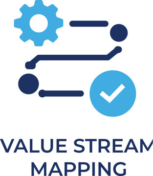 Value stream mapping icon with gear and process flow symbol