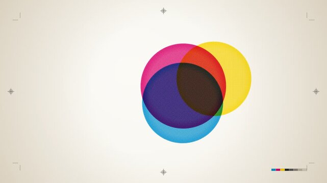 CMYK Overprint Ink Circles Orbiting on Paper Halftone Seamless Loop