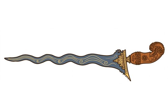 Keris Javanese Traditional Dagger Full View - Indonesian Cultural Weapon Illustration
