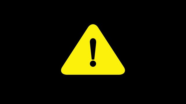 Yellow warning sign animation on black background.