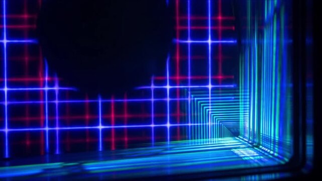 暗黒の真空空間にフォトニック結晶の光波面が展開する物理CG背景