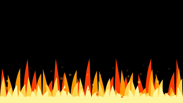 cartoon fire flame burning with sparks and glow effect on black background for dynamic video border overlay
