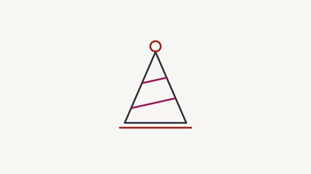 Seamless 4K looping animation of a flat party hat icon in red and crimson, centred on a clean light background with plenty of copy space. Simple two tone vector shapes and smooth motion. Horizontal 16