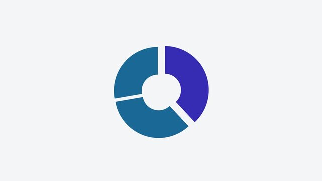Animated flat pie chart icon in a minimal vector style, blue and azure on a bright light background. Smooth 4K seamless loop with the symbol isolated in the centre of the frame, leaving room for text.