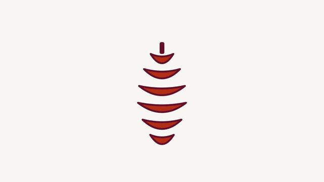 Seamless 4K looping animation of a flat pine cone icon in red and crimson, centred on a clean light background with plenty of copy space. Simple two tone vector shapes and smooth motion. Horizontal 16