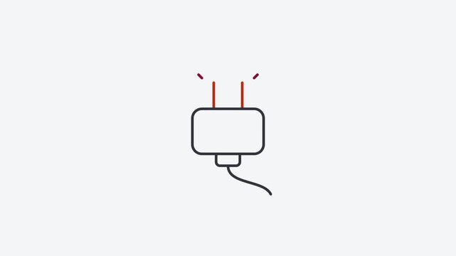 Seamless 4K looping animation of a flat power plug icon in red and crimson, centred on a clean light background with plenty of copy space. Simple two tone vector shapes and smooth motion. Horizontal 1