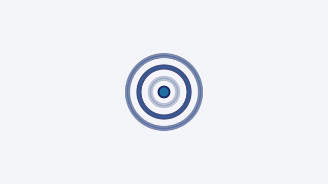 Seamless 4K looping animation of a flat ripple circles icon in blue and azure, centred on a clean light background with plenty of copy space. Simple two tone vector shapes and smooth motion. Horizonta