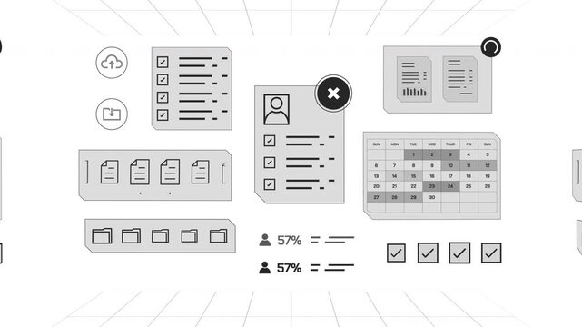 Symmetrical wide perspective of digital human resources dashboard floating in a 3D virtual grid space displaying candidate verification checks.