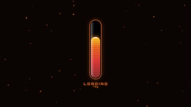 Premium 4K UI animation of a vertical seismic core progress bar featuring pure black void tracks, rising magma plasma gradients, static horizontal mea.