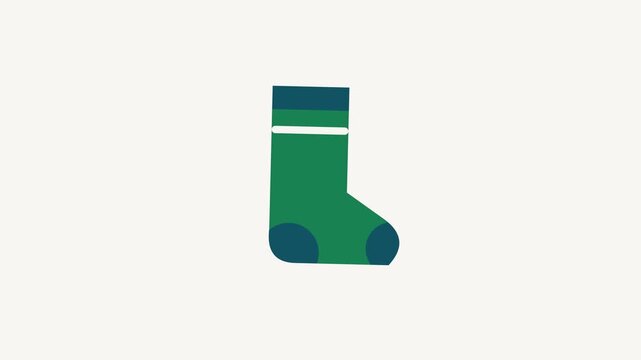 Seamless 4K looping animation of a flat sock icon in fresh green, centred on a clean light background with plenty of copy space. Simple two tone vector shapes and smooth motion. Horizontal 16:9 widesc