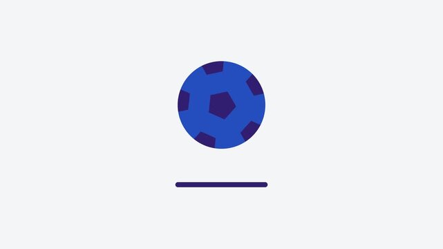Animated flat soccer ball icon in a minimal vector style, blue and azure on a bright light background. Smooth 4K seamless loop with the symbol isolated in the centre of the frame, leaving room for tex