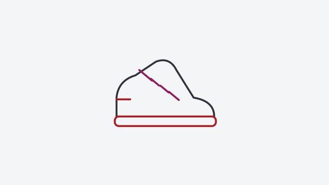 Animated flat sneaker shoe icon in a minimal vector style, red and crimson on a bright light background. Smooth 4K seamless loop with the symbol isolated in the centre of the frame, leaving room for t