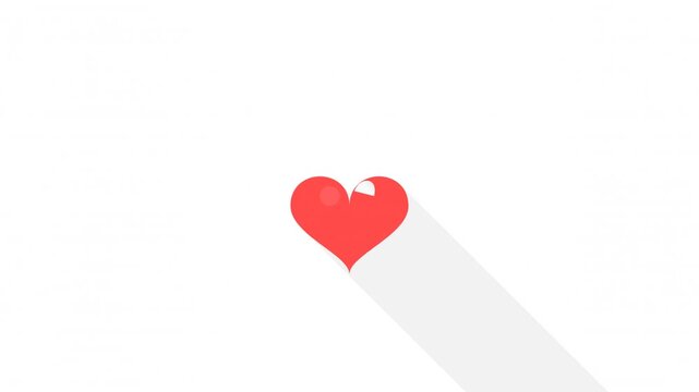 Animated Red Heart Icon with Long Shadow on White Background Simple Love Symbol